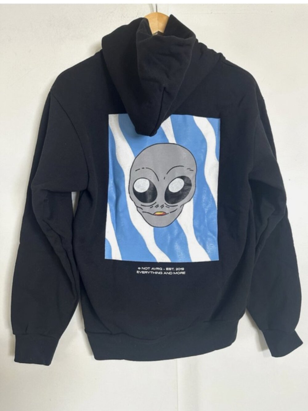 NOT AVRG Black Hoodie GREY ALIEN Size Small UAP ET